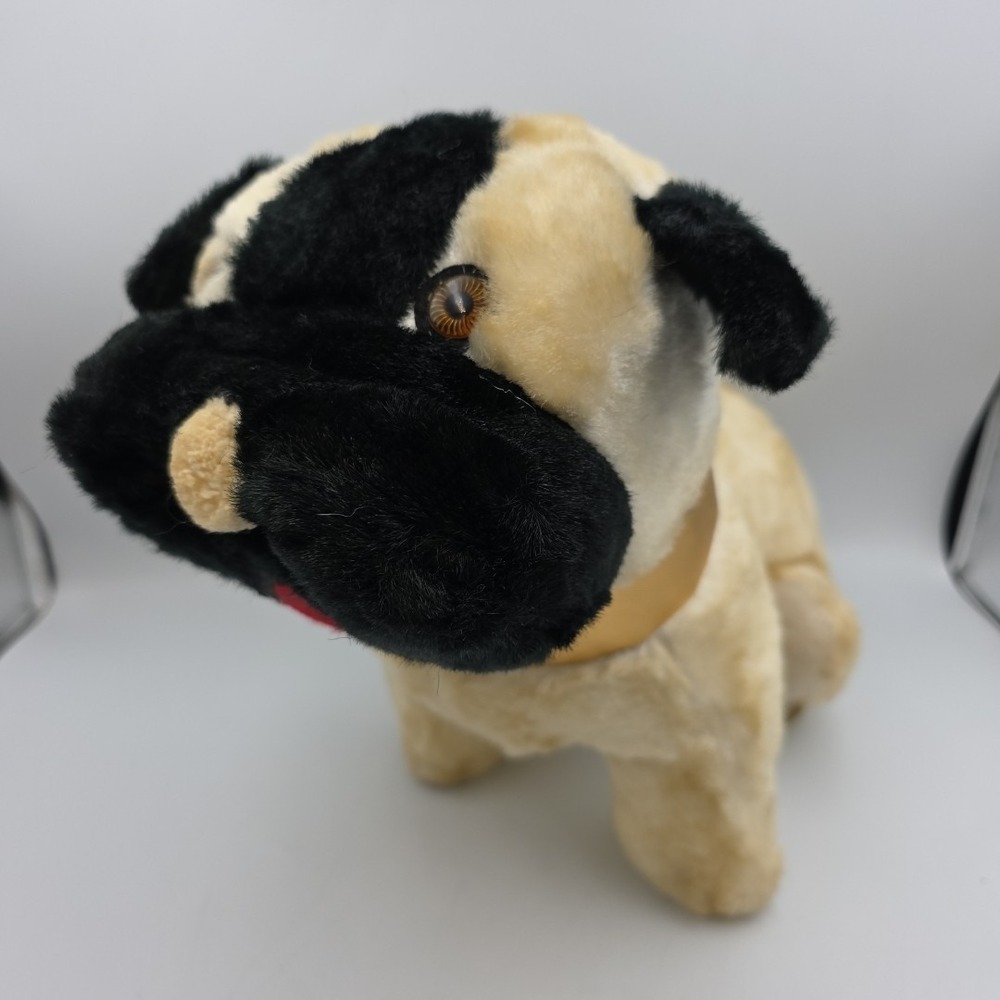 VINTAGE BLACK + WHITE BULLDOG STUFFED ANIMAL PLUSH HUG-ABLE TOYS‎ N.Y. RARE 16"